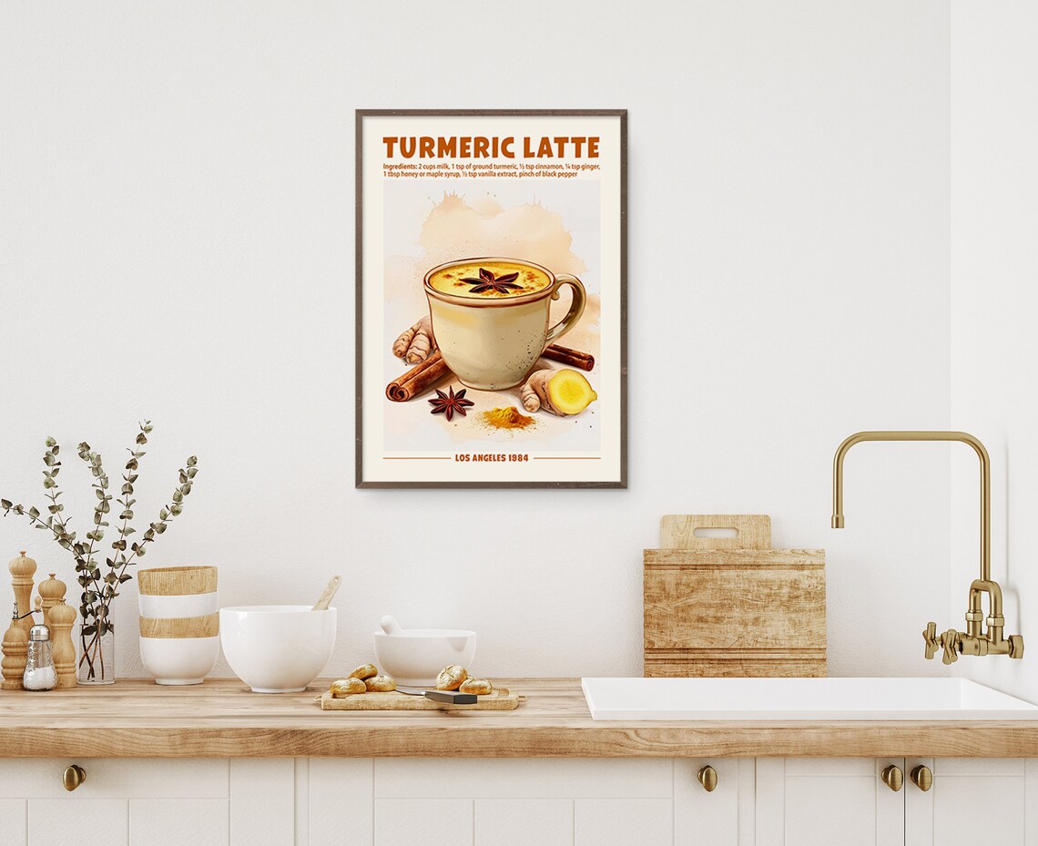 Turmeric Latte Recipe With Ingredients Golden Milk Kitchen Poster - Image 4