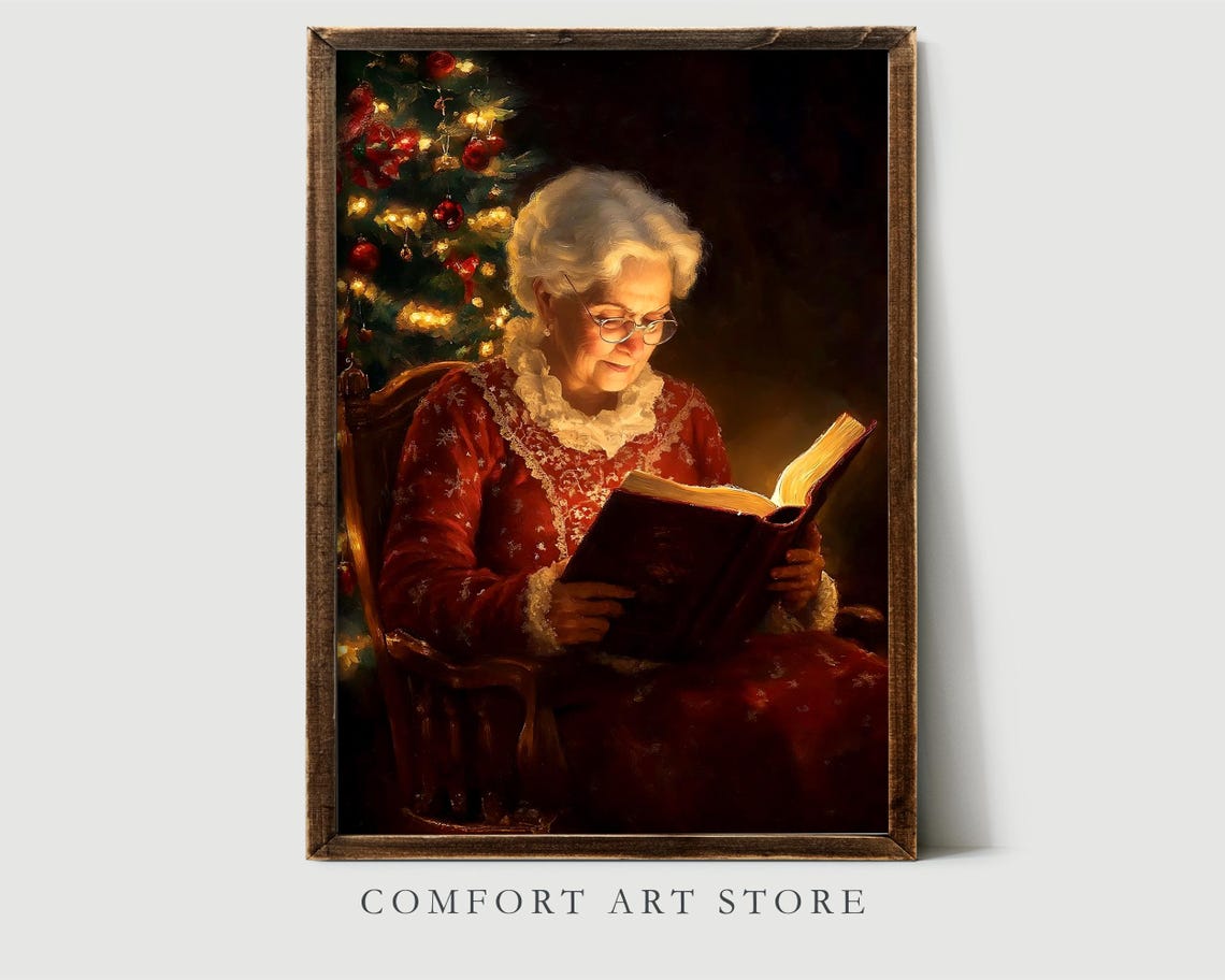 Mrs Claus Reading a Glowing Book Beside the Christmas Tree Poster - Image 2