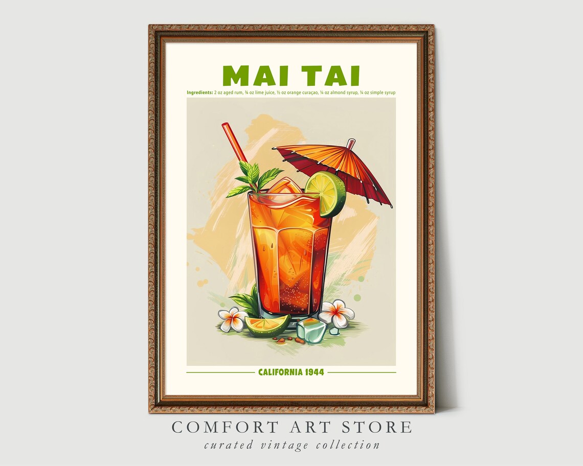 Mai Tai Classic Cocktail Recipe Retro Exhibition Tiki Bar Poster - Image 4