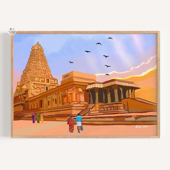 Brihadeeswarar Temple Thanjavur Sunset Devotees Golden Hindu Art Print