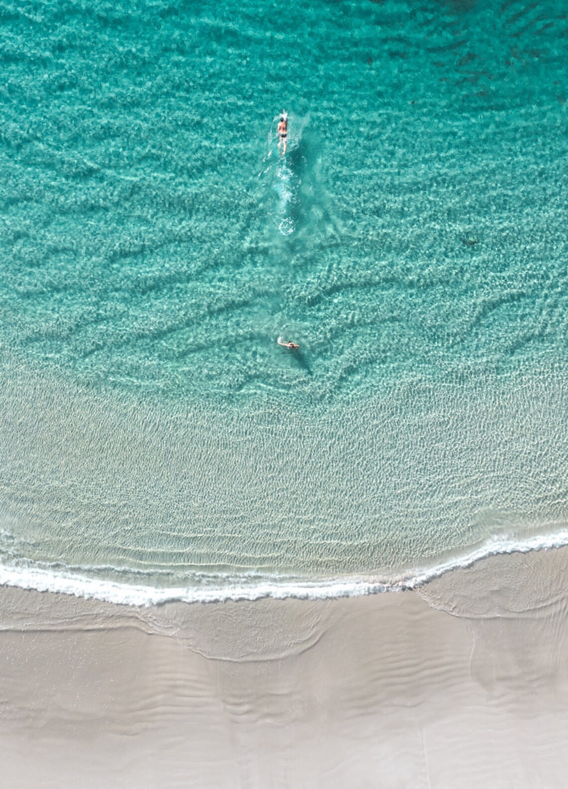 Aerial Ocean Swimmers Turquoise Water White Sand Beach Poster - Image 2