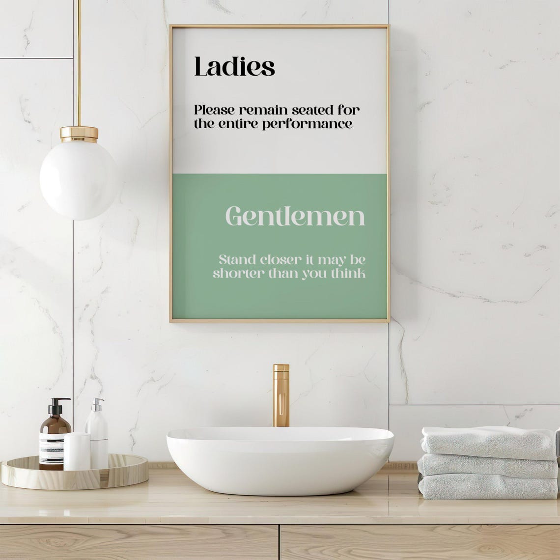 Ladies Gentlemen Funny Bathroom Rules Cheeky Green Toilet Poster