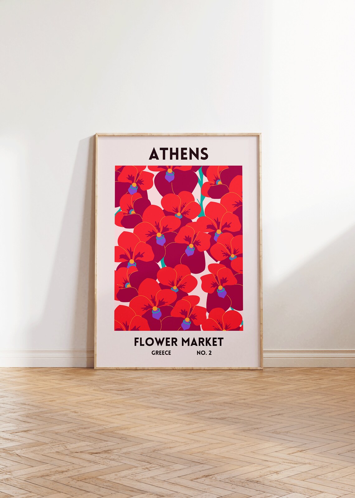 Athens Greece Flower Market Bold Red Orchid Botanical Art Print - Image 2