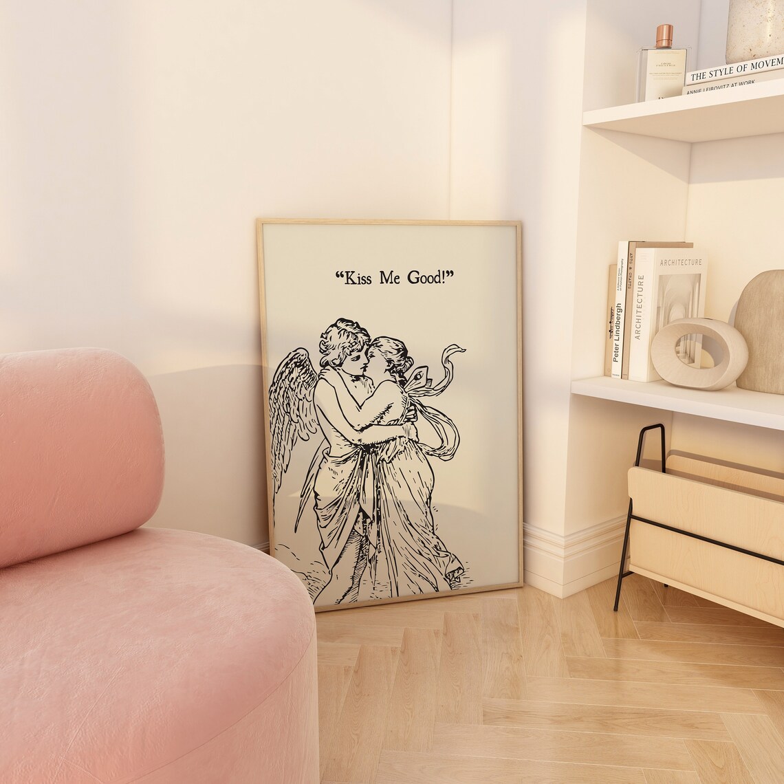 Kiss Me Good Vintage Cupid Kiss Romance Engraving Art Poster - Image 3