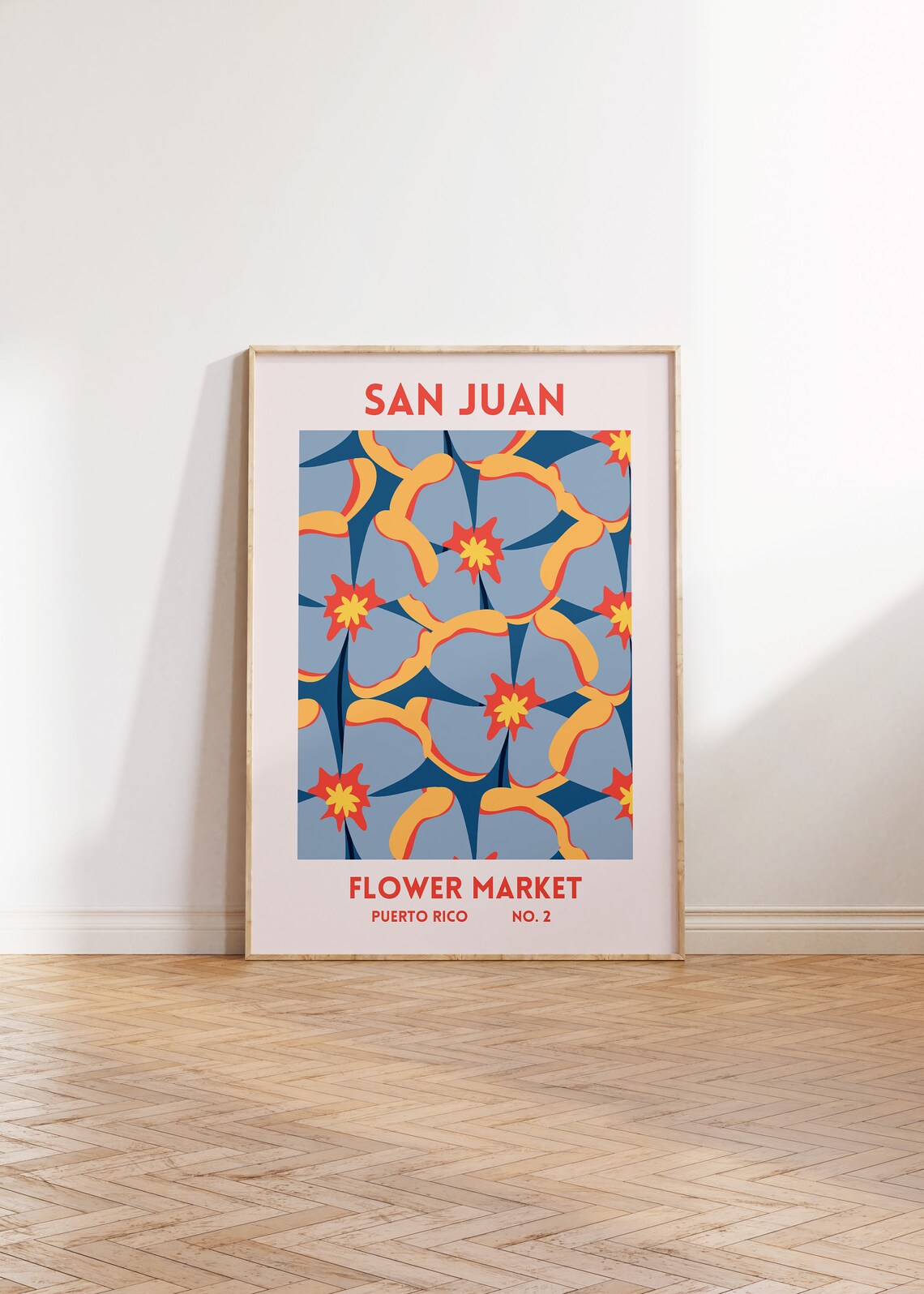 San Juan Puerto Rico Flower Market Blue Orange Floral Travel Poster - Image 2