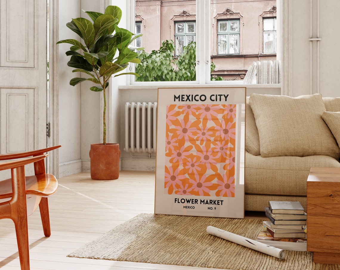 Mexico City Flower Market No.9 Orange Daisy Botanical Travel Poster - Image 2