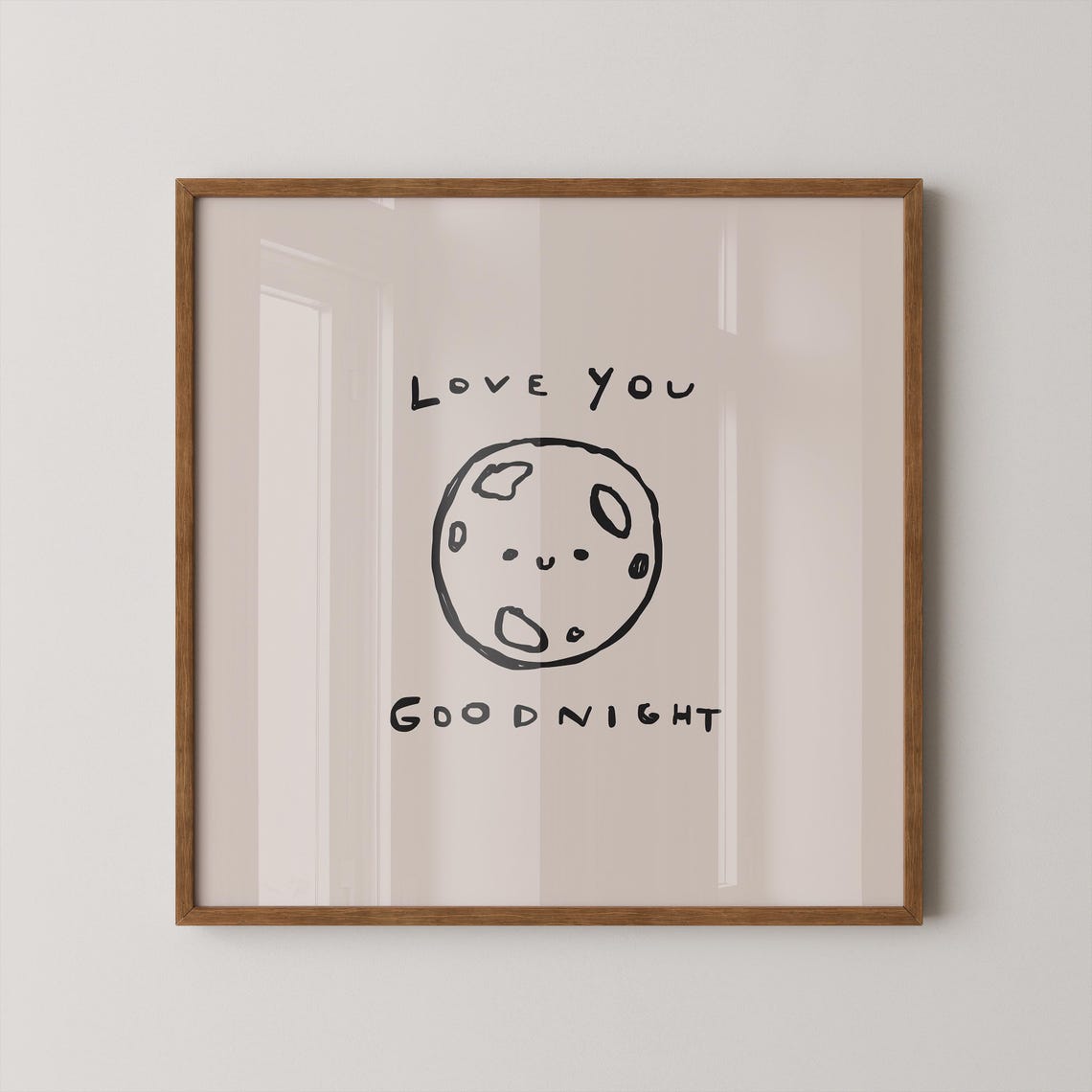 Love You Goodnight Cute Moon Nursery Hand Drawn Whimsical Wall Art