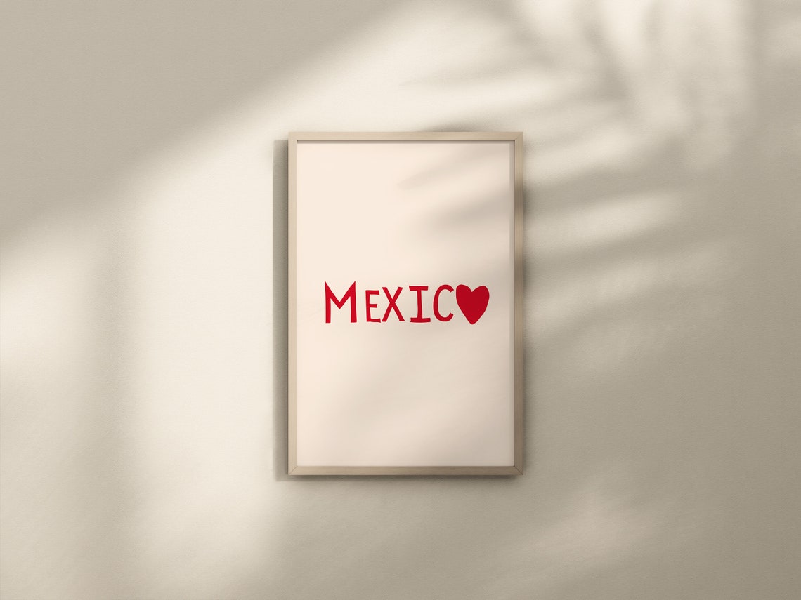 Minimalist Mexico Heart Red Typography Modern Travel Poster Art - Image 2