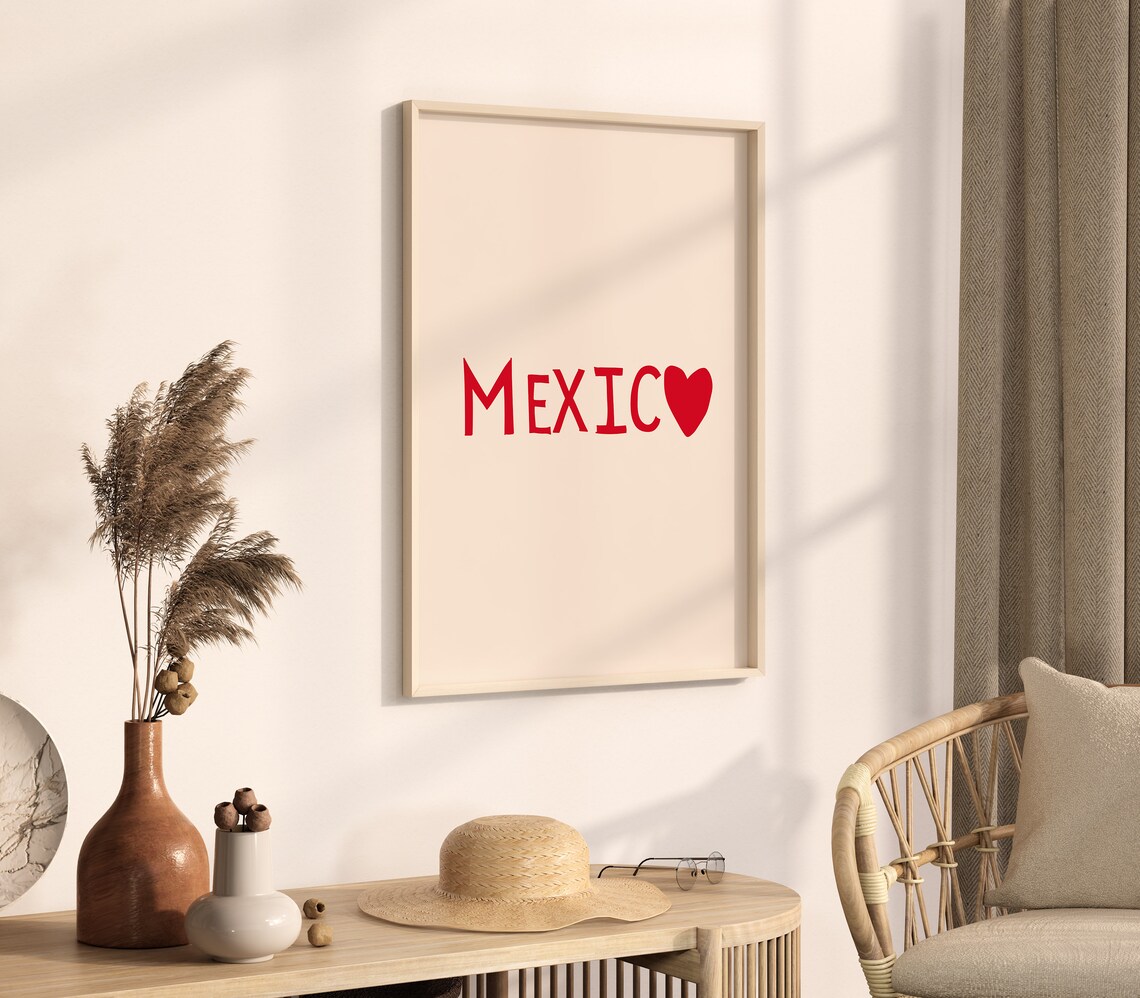Minimalist Mexico Heart Red Typography Modern Travel Poster Art - Image 3