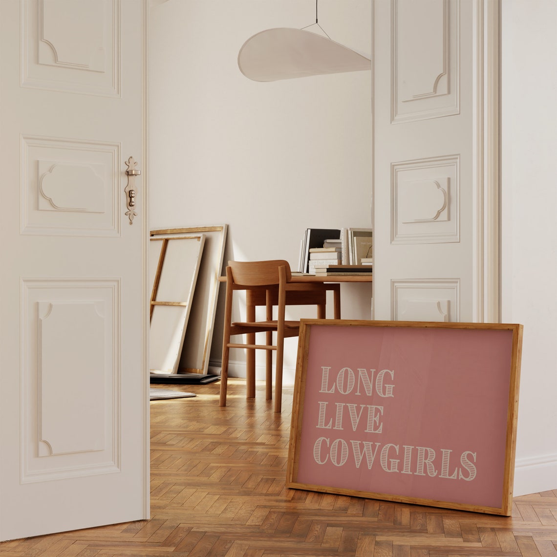 Long Live Cowgirls Retro White Typography Pink Horizontal Wall Art - Image 3
