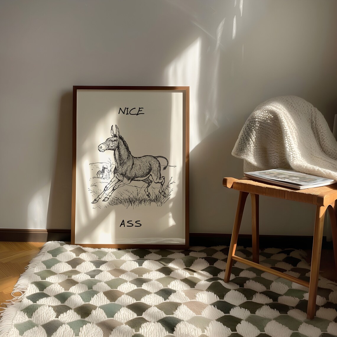 Vintage Donkey Print, Minimalist Funny Bathroom Art - Image 2