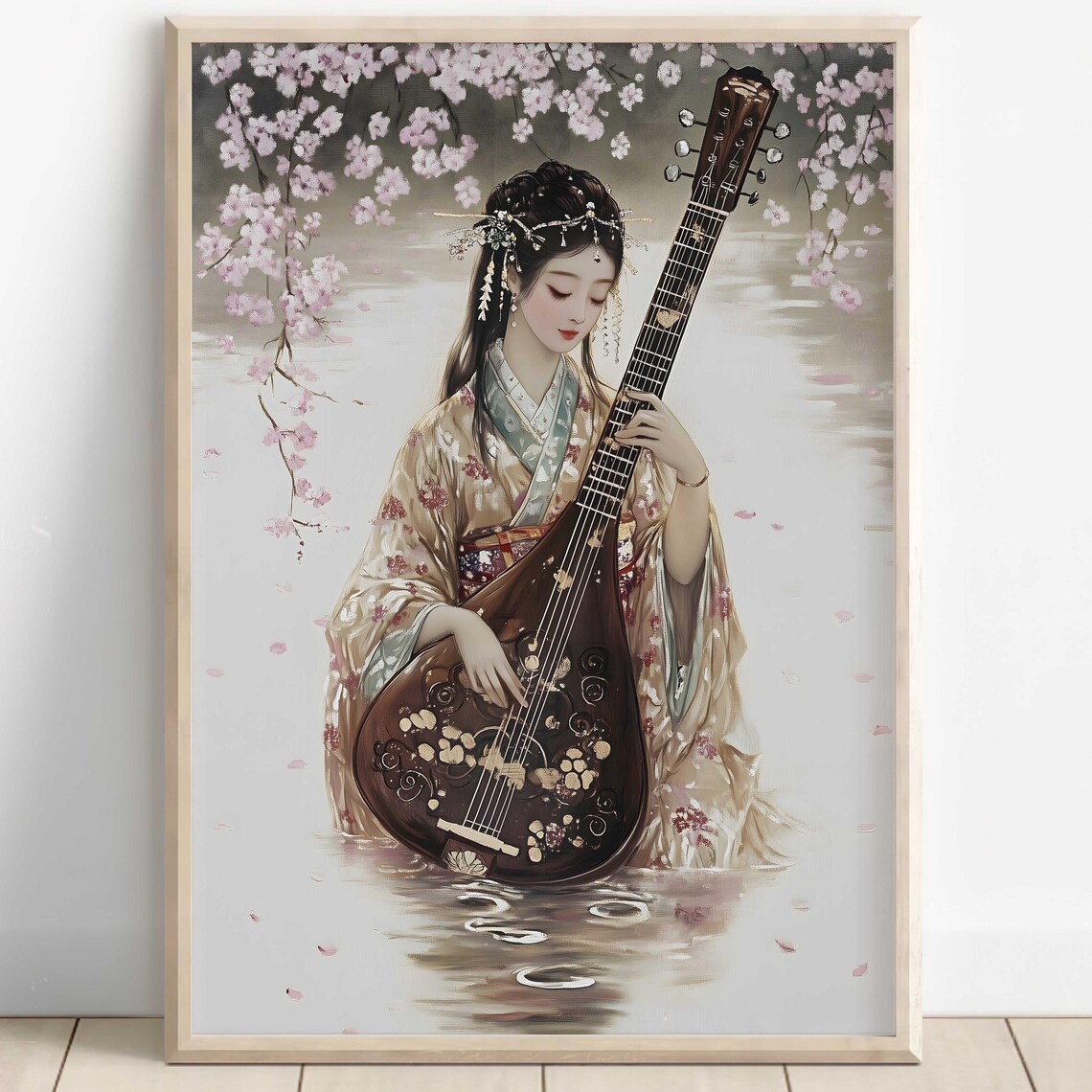 Benzaiten Japanese Goddess of Music Biwa Lute Blossom Art Poster