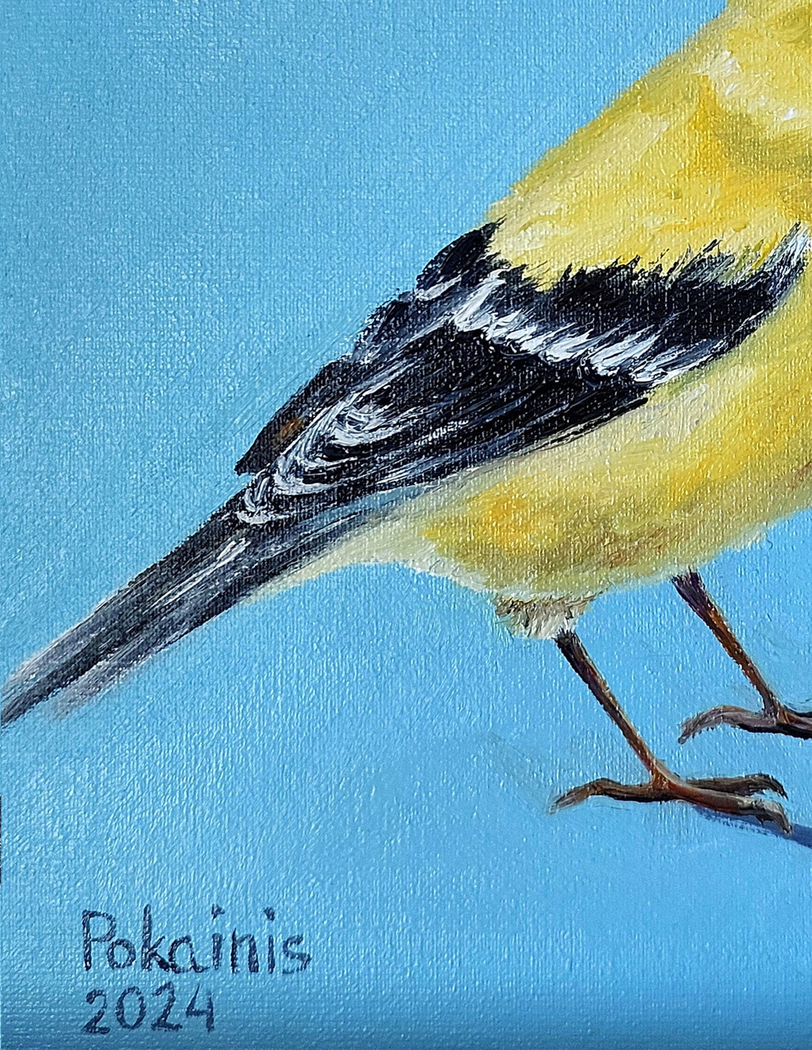 American Goldfinch Male on Bright Blue Background Oil Poster - Image 5