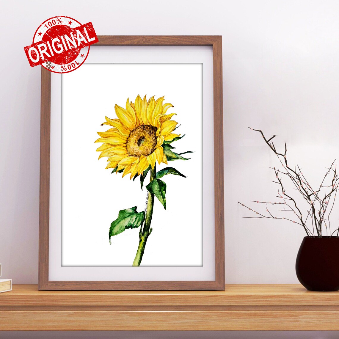 Single Sunflower Watercolor Yellow Summer Bloom Floral Poster - Image 4