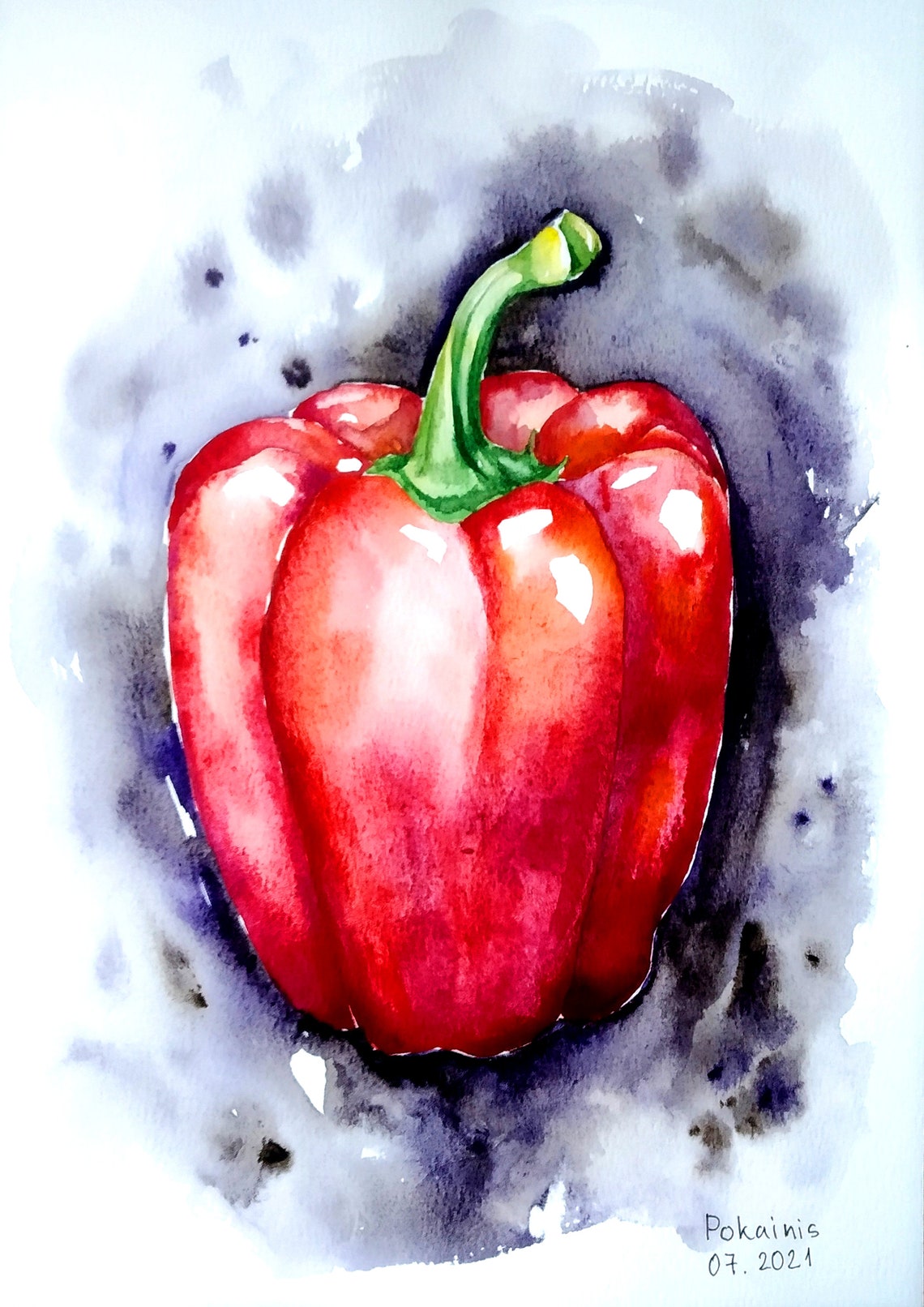 Red Bell Pepper Watercolor Vegetable Still Life Kitchen Poster