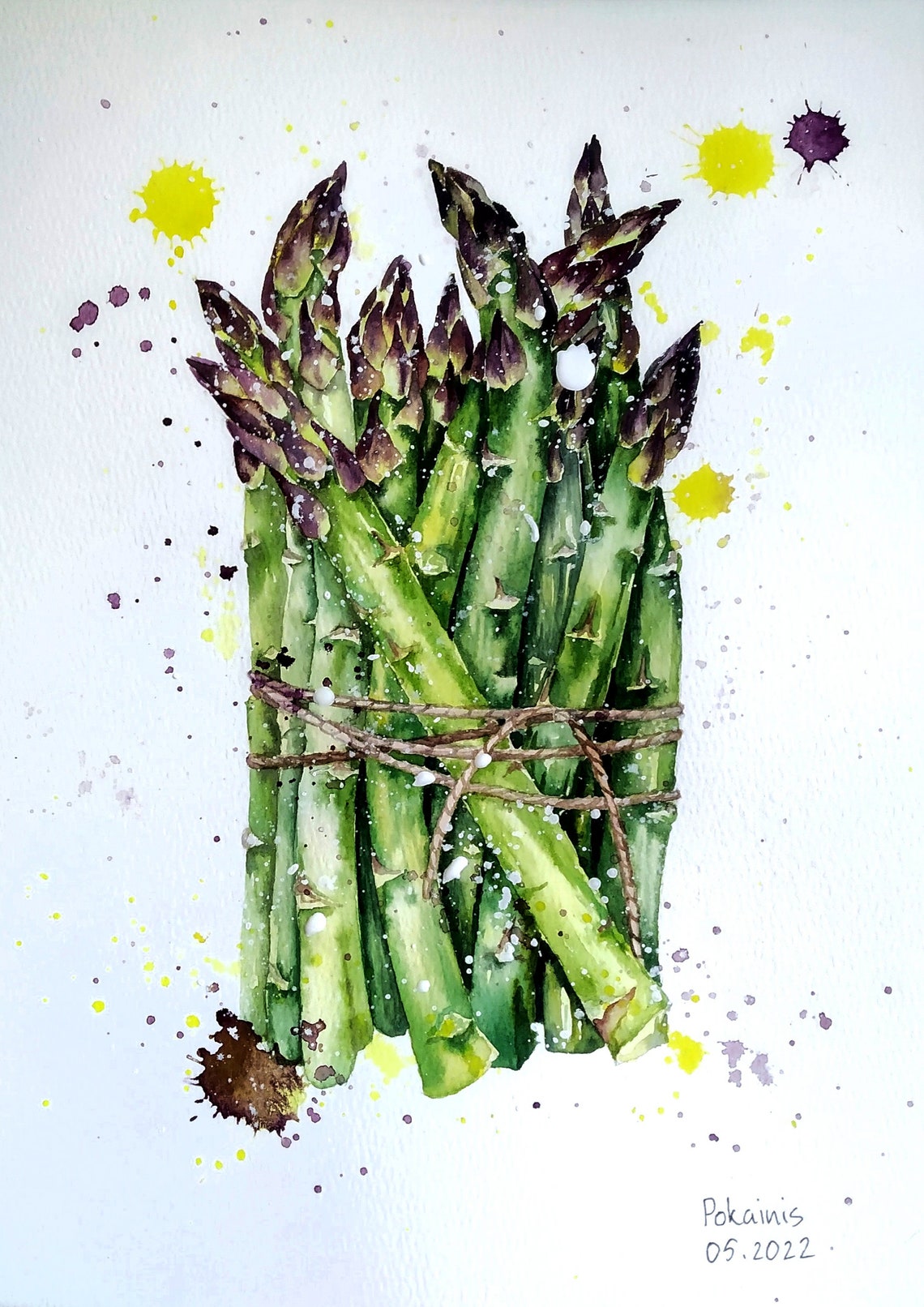 Fresh Green Asparagus Bunch Tied with Twine Watercolor Kitchen Poster