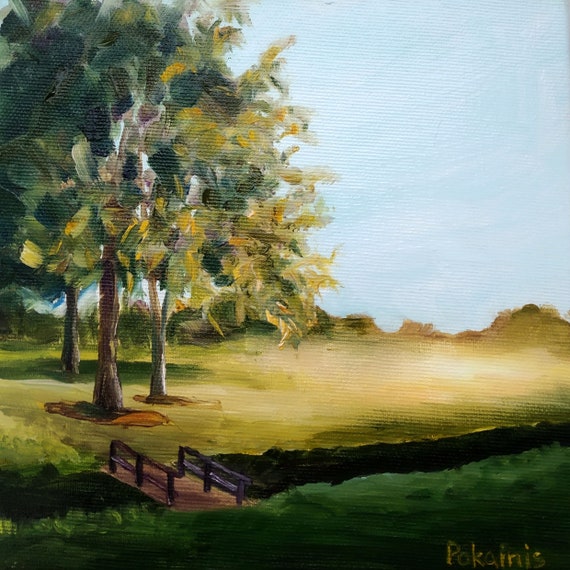Original Small Landscape Oil Painting Sunset Wall Art Original Artwork Morning Tree Painting Misty Forest Fine Art Sunset Artwork