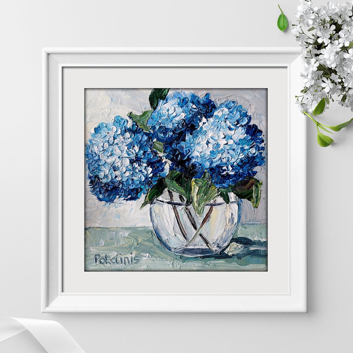 Hydrangea Floral Still Life, Botanical Oil Print - Image 2