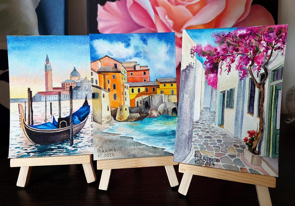 Venice Gondola Watercolor San Giorgio Maggiore Sunset Poster - Image 2