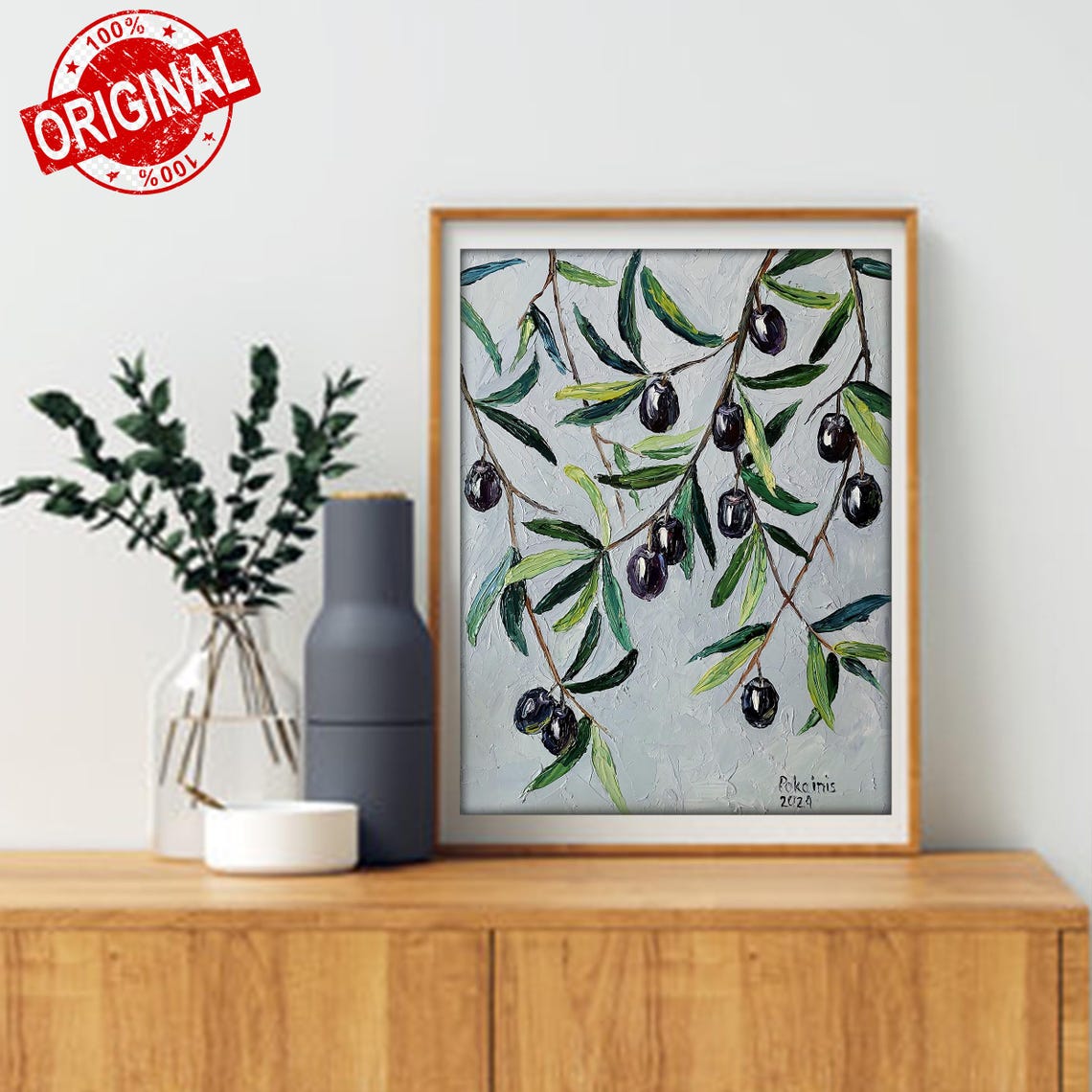 Olive Branch Painting Small Oil Painting Still Life Painting Olive Tree Impasto Oil Painting Original Artwork Olive Branch Wall Art - Image 2