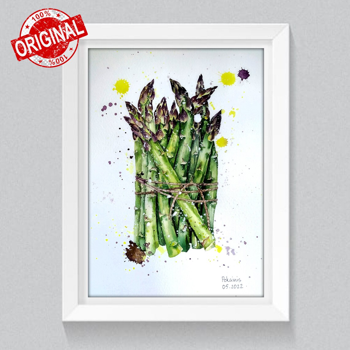Fresh Green Asparagus Bunch Tied with Twine Watercolor Kitchen Poster - Image 2