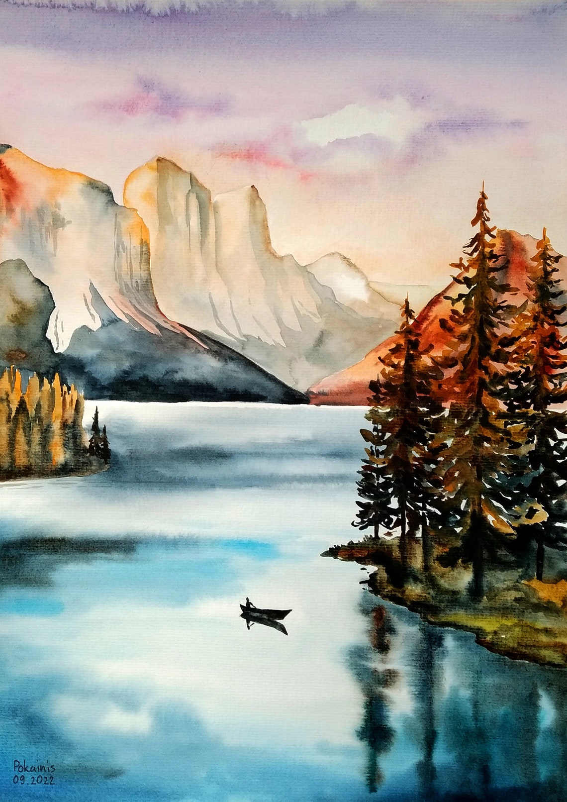 Original Watercolor Painting Landscape Watercolor Mountain Wall Art Forest Painting Painting In Brown Tones Lake Painting Forest Wall Art