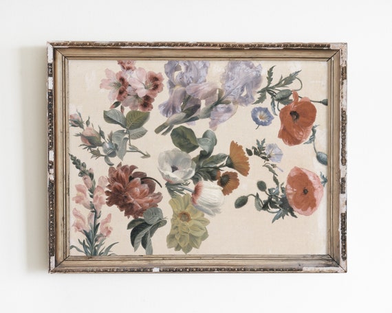 Vintage Flower Still Life Art Print, Rustic Cottage
