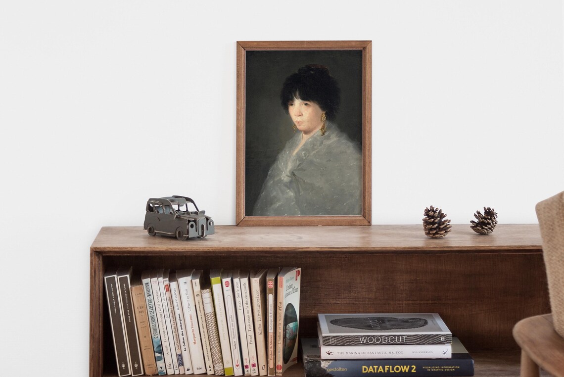 Moody Vintage Woman Portrait Dark Oil Painting Elegant Wall Art - Image 2
