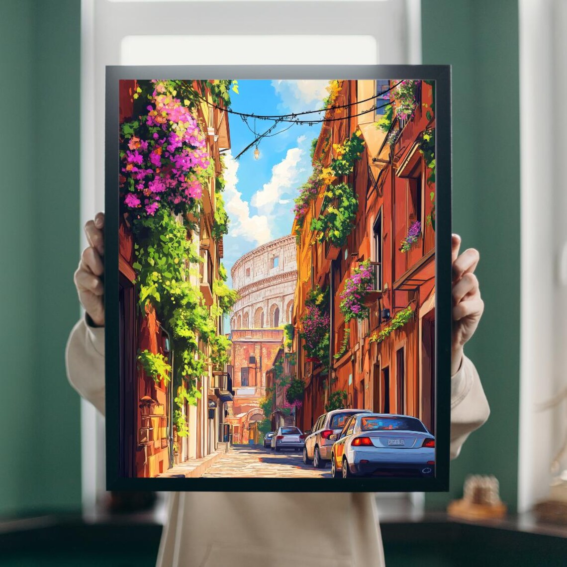 Rome Colosseum Street View With Bougainvillea Illustrated Poster - Image 5