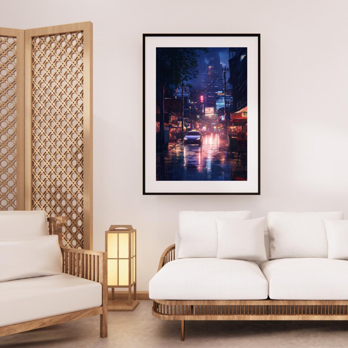 Rainy Neon City Night Street With Taxi And Wet Reflections Poster - Image 3