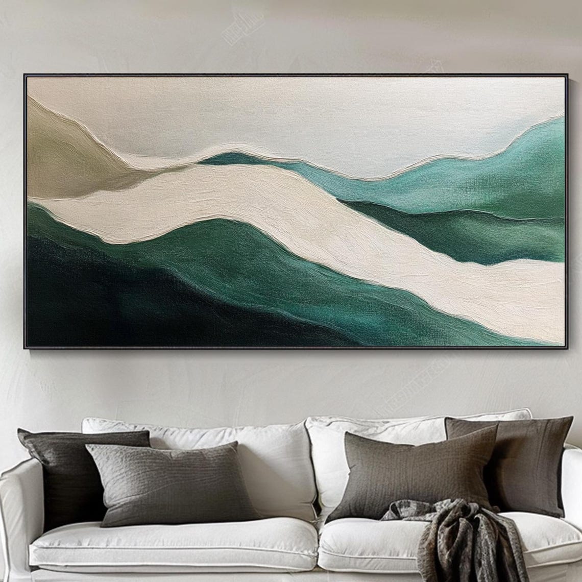 Minimalist Green White Rolling Hills Abstract Waves Art Poster - Image 5