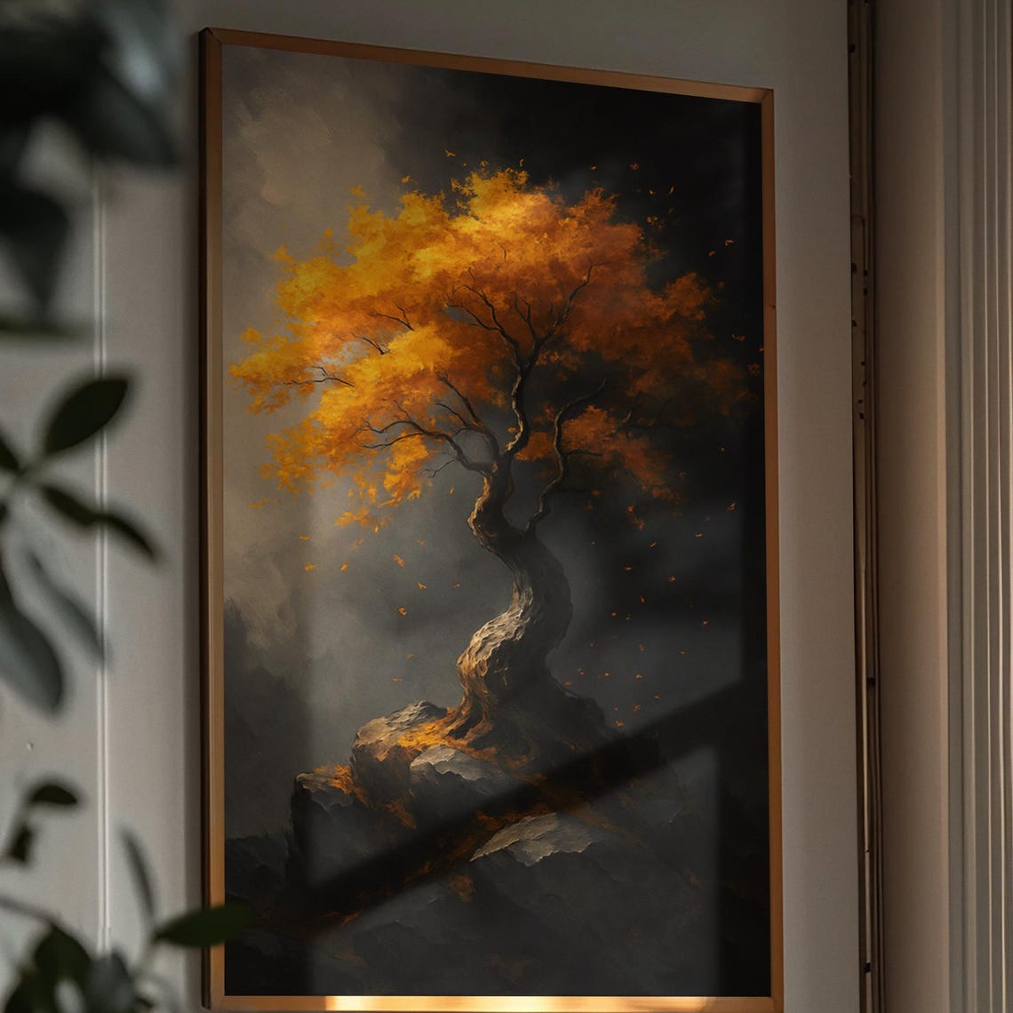 Golden Autumn Tree Art Print Abstract Minimalist Home Decor