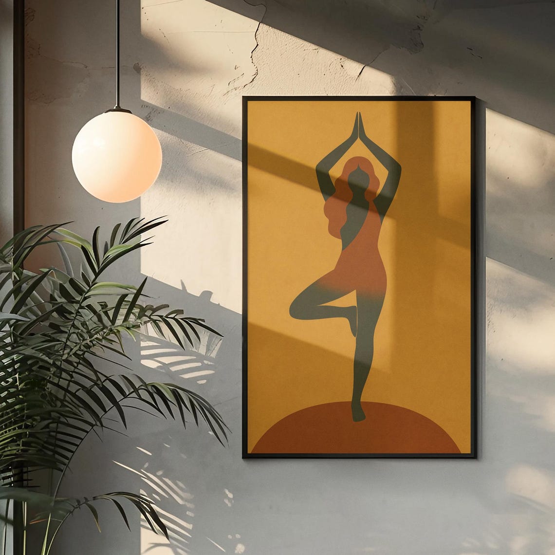 Boho Yoga Print Minimalist Woman Silhouette Meditation Art