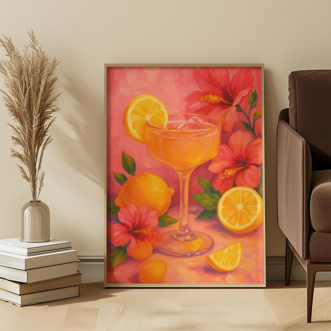 Tropical Orange Cocktail With Lemon Hibiscus Flower Summer Wall Poster