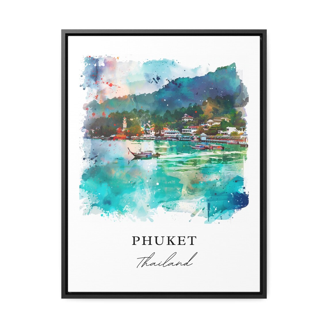 Phuket Thailand Watercolor Art Turquoise Bay Longtail Boats Poster - Image 3