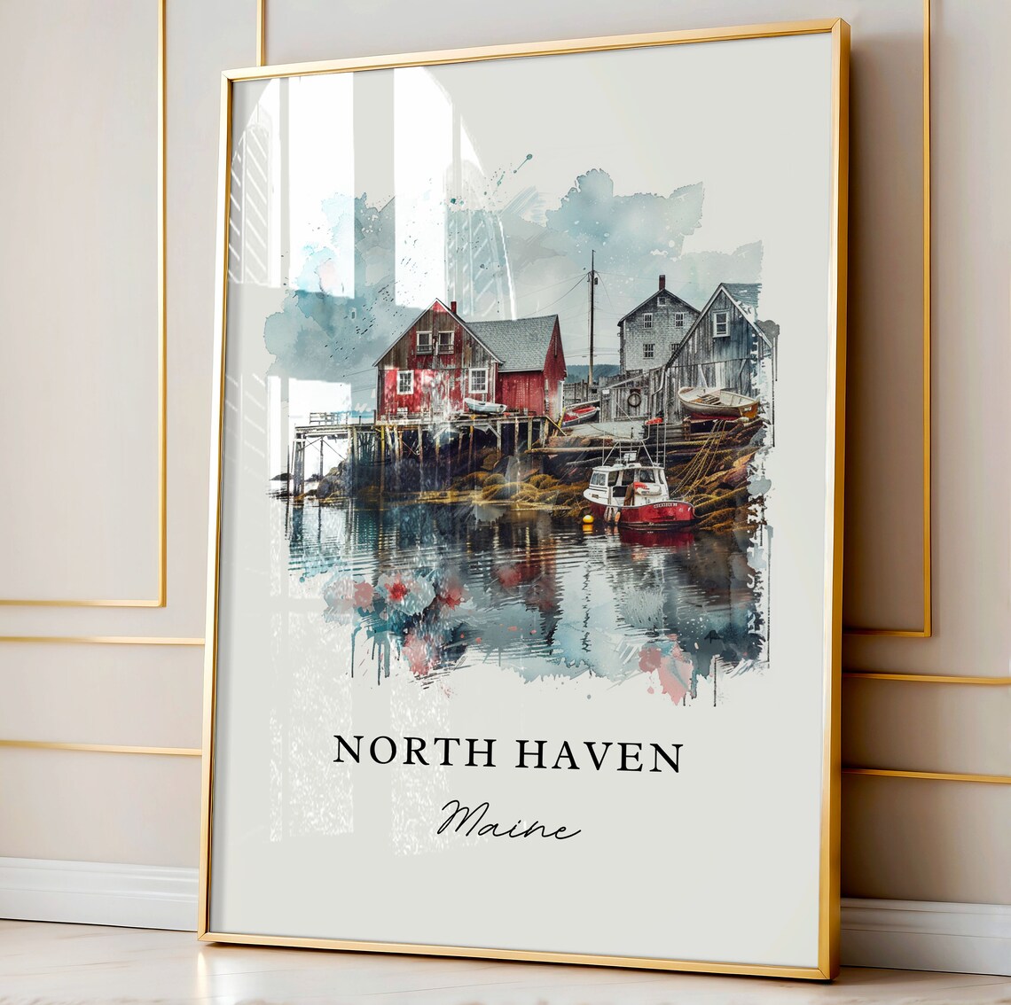 North Haven Maine Watercolor Coastal Fishing Village Art Poster - Image 4