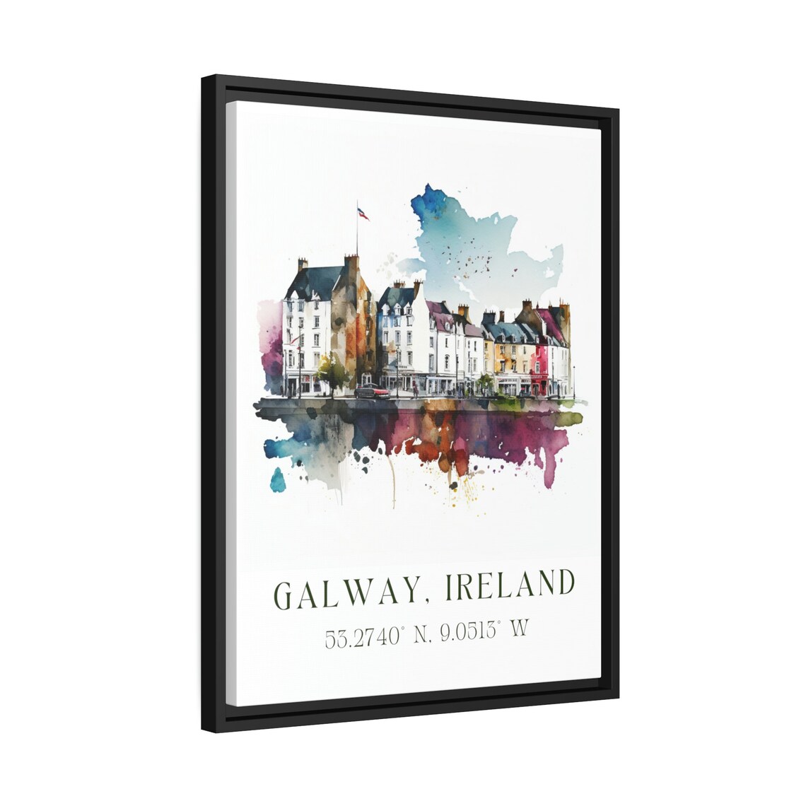 Galway Ireland Colorful Harbor Houses Scene Watercolor Art Poster - Image 2