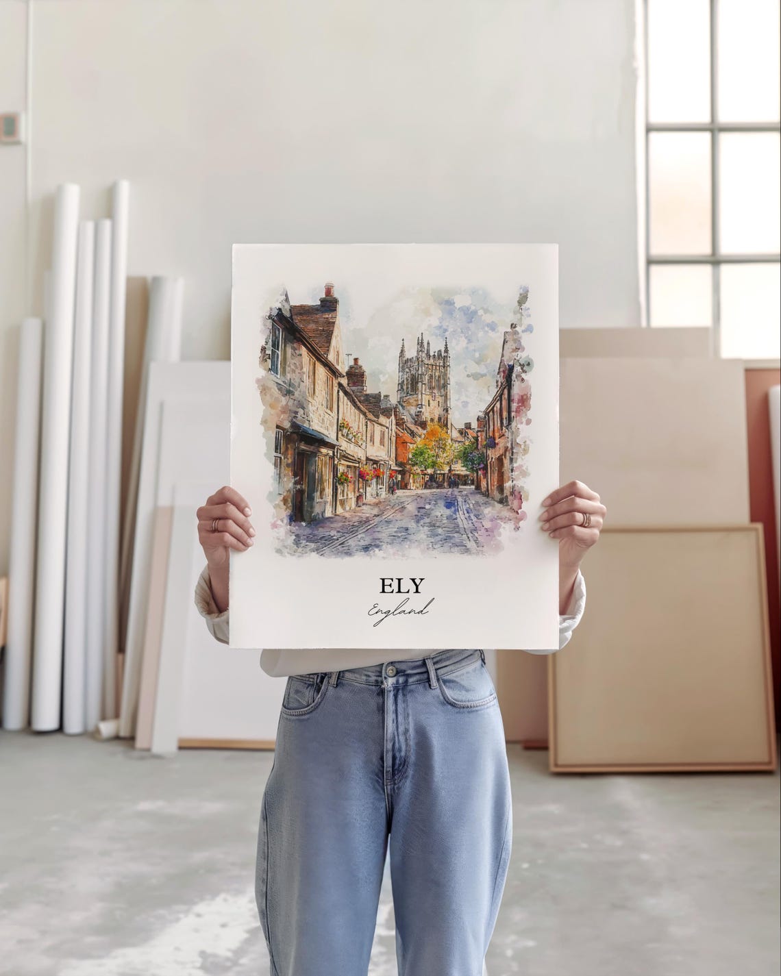 Ely England Watercolor Travel Poster, East Cambridgeshire - Image 2