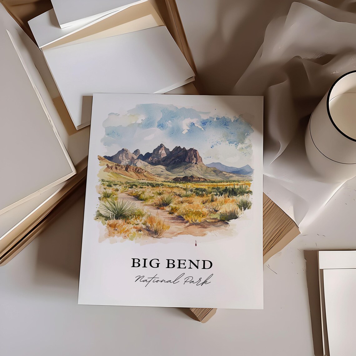 Big Bend National Park Texas Desert Mountains Watercolor Travel Poster - Image 4