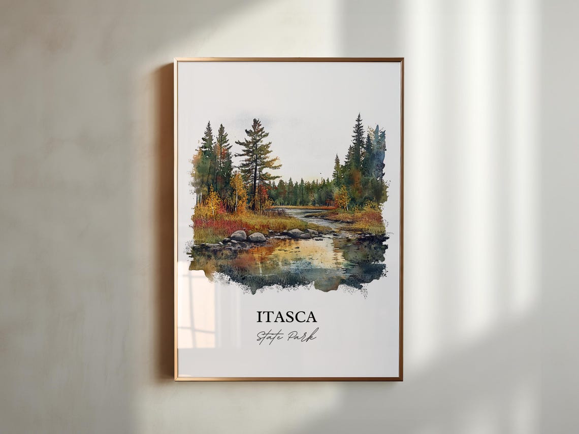 Itasca State Park Pine Forest Stream Watercolor Nature Art Poster - Image 2