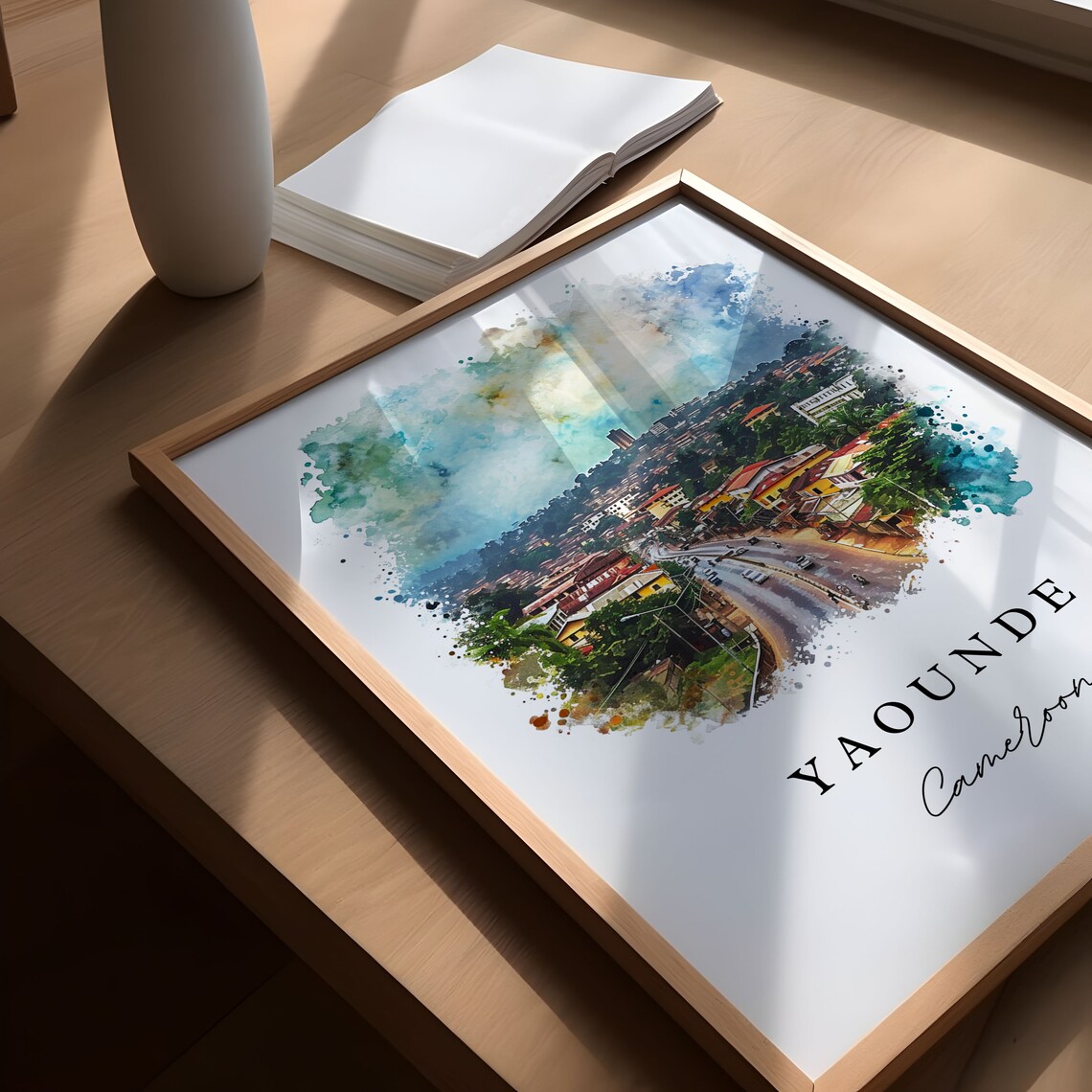 Yaounde Cameroon City Avenue Aerial Watercolor Travel Art Poster - Image 6