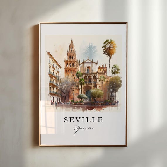 Seville Spain Travel Poster, Custom Text Personalized