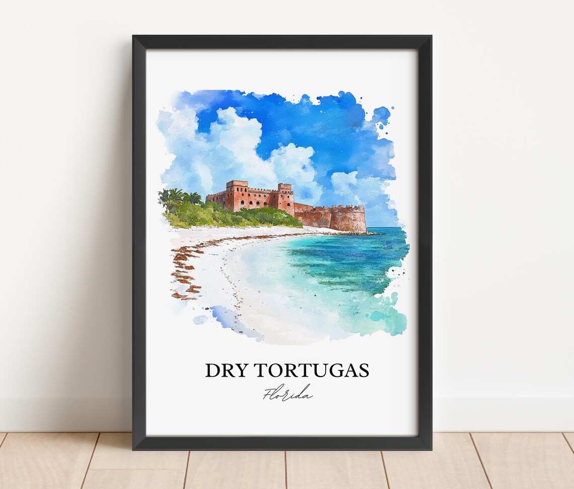 Dry Tortugas Florida Historic Fort Beach Watercolor Travel Poster - Image 3