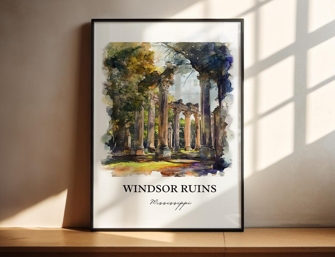 Windsor Ruins Mississippi Watercolor Ancient Columns Oak Trees Poster - Image 2