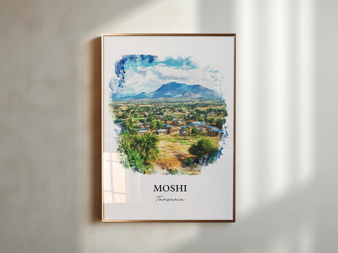 Moshi Tanzania Mountain Town Watercolor Landscape Art Poster - Image 6