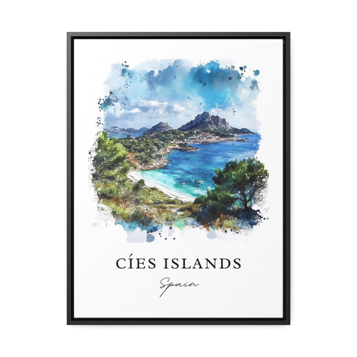 Cies Islands Spain Galicia Beach Coast Watercolor Travel Poster - Image 3