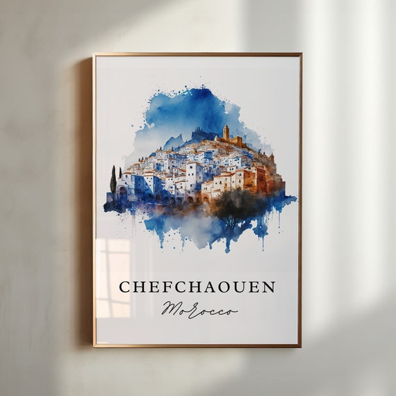 Chefchaouen Morocco Wall Art Poster Wedding Gift Birthday Present Custom Text Personalized
