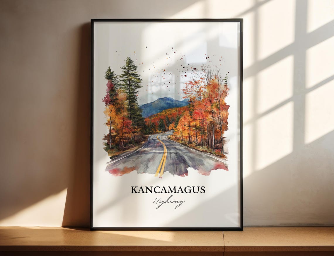 Kancamagus Highway Fall Foliage Mountain Road Watercolor Poster