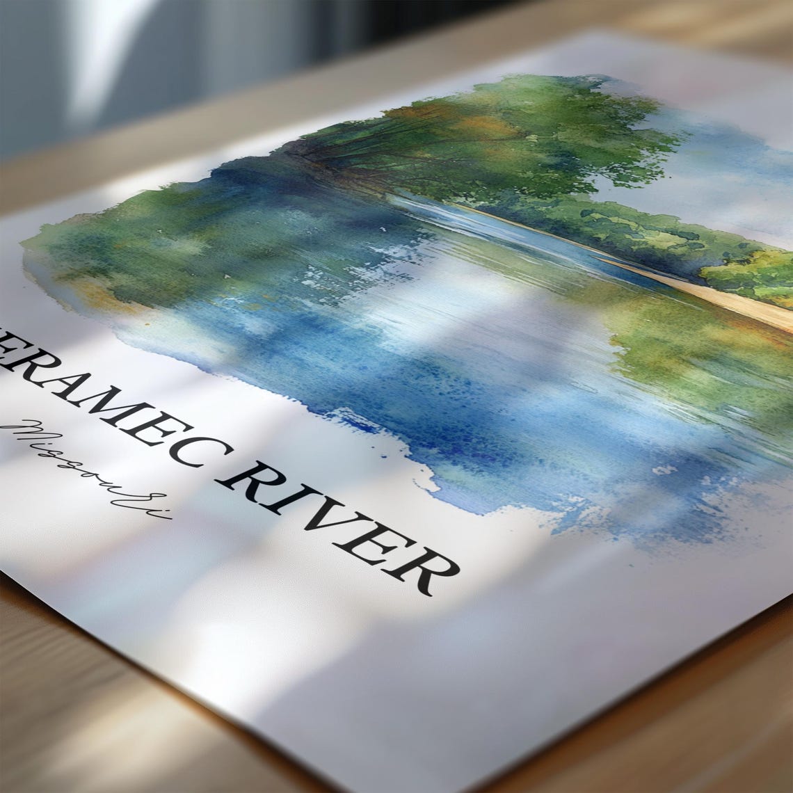 Meramec River Missouri Calm Water Bend Watercolor Nature Art Poster - Image 6