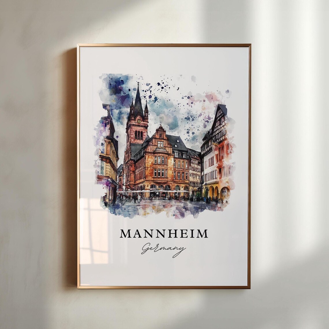 Mannheim Germany Historic Old Town Market Square Watercolor Poster